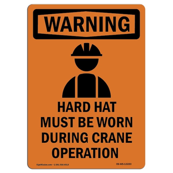 OSHA WARNING Sign, Hard Hat Must Be Worn W/ Symbol, 14in X 10in Aluminum, 10" W, 14" H, Portrait